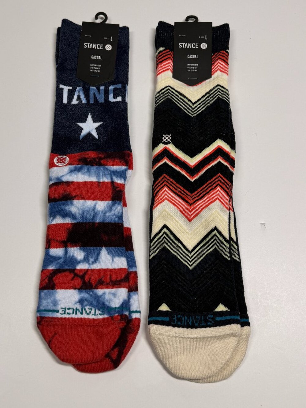 NWT Stance Crew Socks - USA Print - Modern Striped - Large - 2 Pair